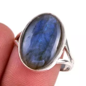 Natural Labradorite Gemstone 925 Solid Sterling Silver Jewelry Ring Size 8 K4y45