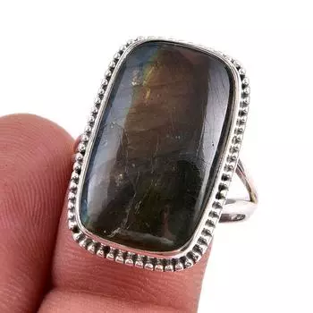 Natural Labradorite Gemstone 925 Solid Sterling Silver Jewelry Ring S.9.5 Z0B79