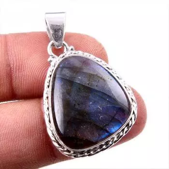Natural Labradorite Gemstone 925 Solid Sterling Silver Jewelry Pendant 1.5 V9f81