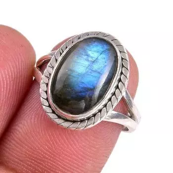 Natural Labradorite Gemstone 925 Solid Sterling Silver Jewelry Ring Size 6 P3k41