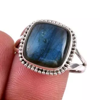 Natural Labradorite Gemstone 925 Solid Sterling Silver Jewelry Ring S.9.5 H5q63