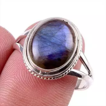 Natural Labradorite Gemstone 925 Solid Sterling Silver Jewelry Ring Size 9 I5G05