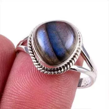 Natural Labradorite Gemstone 925 Solid Sterling Silver Jewelry Ring Size 9 r5d52