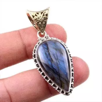 Natural Labradorite Gemstone 925 Solid Sterling Silver Gift Pendant 1.75 q2R99