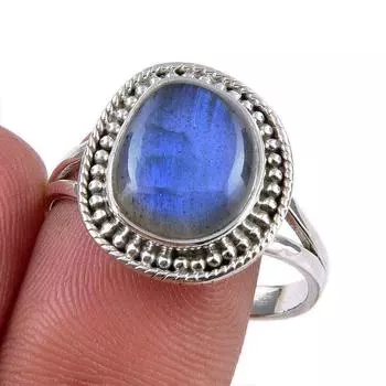 Natural Labradorite Gemstone 925 Solid Sterling Silver Jewelry Ring S.9.5 p6b92