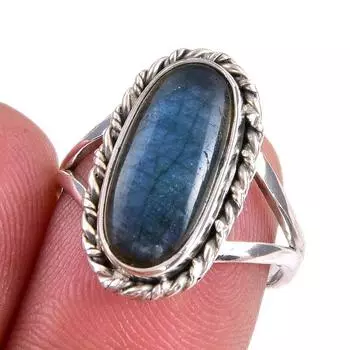 Natural Labradorite Gemstone 925 Solid Sterling Silver Jewelry Ring S.6.5 h0q53