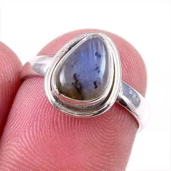 Natural Labradorite Gemstone 925 Solid Sterling Silver Jewelry Ring Size 6 f0u32