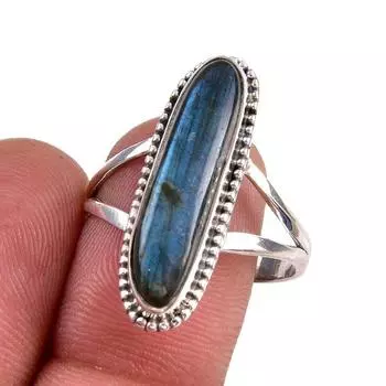 Natural Labradorite Gemstone 925 Solid Sterling Silver Jewelry Ring S.9.5 i2p37