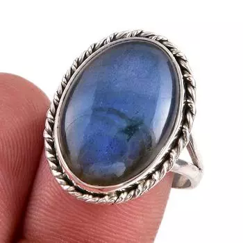 Natural Labradorite Gemstone 925 Solid Sterling Silver Jewelry Ring Size 8 f4y64
