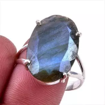 Natural Labradorite Gemstone 925 Solid Sterling Silver Jewelry Ring Size 10 o1g89