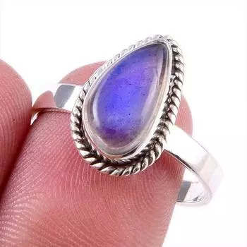 Natural Labradorite Gemstone 925 Solid Sterling Silver Jewelry Ring Size 9 b9u68