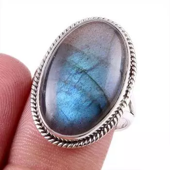 Natural Labradorite Gemstone 925 Solid Sterling Silver Jewelry Ring Size 8 o4w07