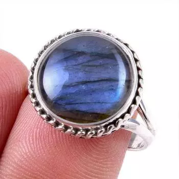Natural Labradorite Gemstone 925 Solid Sterling Silver Jewelry Ring Size 8 e6p15
