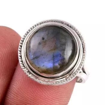 Natural Labradorite Gemstone 925 Solid Sterling Silver Jewelry Ring Size 8 z9c82