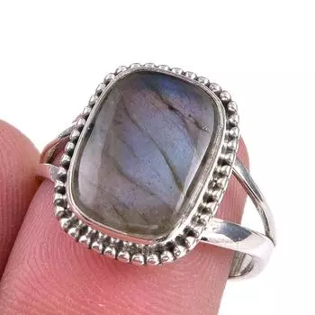 Natural Labradorite Gemstone 925 Solid Sterling Silver Jewelry Ring S.7.5 M2e32