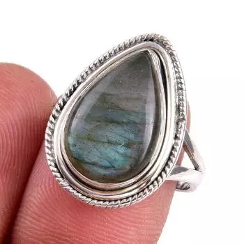Natural Labradorite Gemstone 925 Solid Sterling Silver Jewelry Ring S.8.5 r3D11