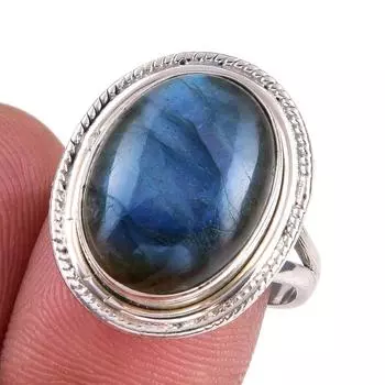 Natural Labradorite Gemstone 925 Solid Sterling Silver Jewelry Ring S.7.5 N4e00