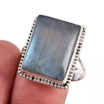 Natural Labradorite Gemstone 925 Solid Sterling Silver Jewelry Ring S.9.5 Z1g35