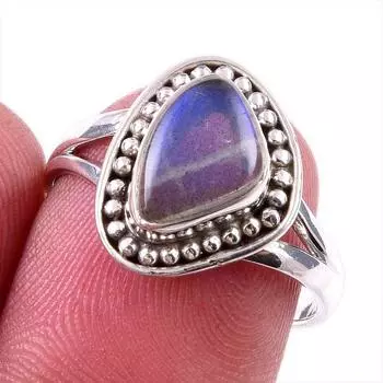 Natural Labradorite Gemstone 925 Solid Sterling Silver Jewelry Ring Size 8 h8L19