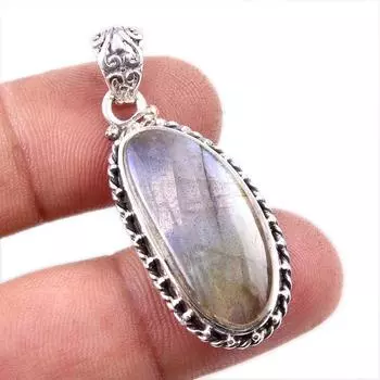 Natural Labradorite Gemstone 925 Solid Sterling Silver Gift Pendant 1.75 y6m71