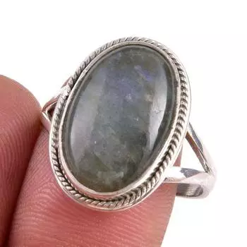 Natural Labradorite Gemstone 925 Solid Sterling Silver Jewelry Ring S.9.5 e2p28