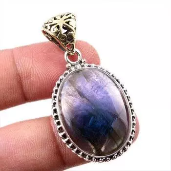 Natural Labradorite Gemstone 925 Solid Sterling Silver Gift Pendant 1.75 o6u11