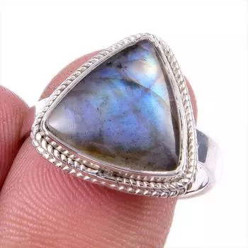 Natural Labradorite Gemstone 925 Solid Sterling Silver Jewelry Ring S.7.5 U0P80