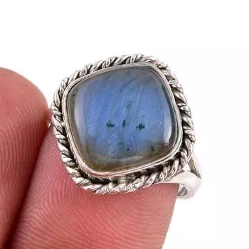 Natural Labradorite Gemstone 925 Solid Sterling Silver Jewelry Ring S.7.5 M1t39
