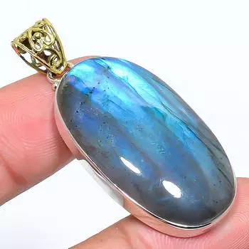 Natural Labradorite Gemstone 925 Solid Sterling Silver Gift Pendant 2.05 C4N49