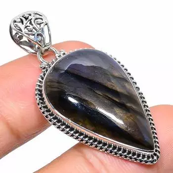 Natural Labradorite Gemstone 925 Solid Sterling Silver Gift Pendant 1.89 U2c17