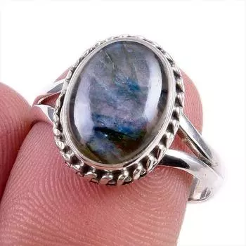 Natural Labradorite Gemstone 925 Solid Sterling Silver Jewelry Ring Size 8 a2N17