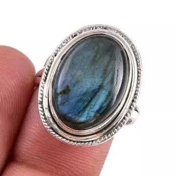 Natural Labradorite Gemstone 925 Solid Sterling Silver Jewelry Ring Size 9 r1y75