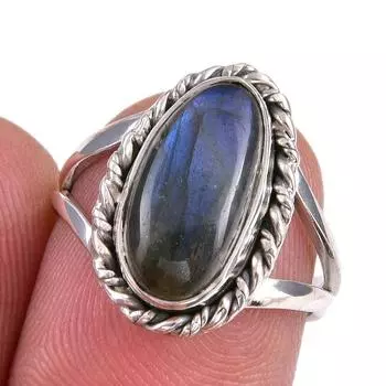 Natural Labradorite Gemstone 925 Solid Sterling Silver Jewelry Ring Size 10 k2P02