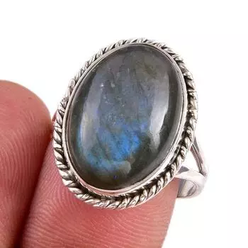 Natural Labradorite Gemstone 925 Solid Sterling Silver Jewelry Ring S.8.5 A0p62