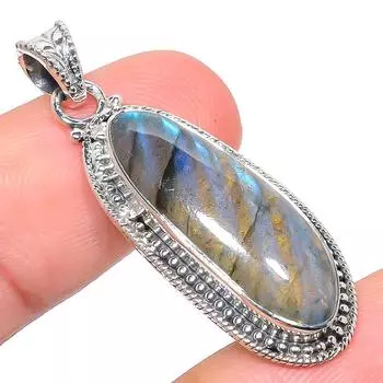 Natural Labradorite Gemstone 925 Solid Sterling Silver Gift Pendant 1.73 L3K50