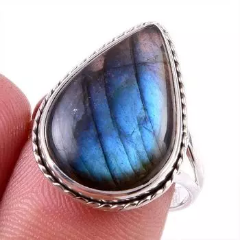 Natural Labradorite Gemstone 925 Solid Sterling Silver Jewelry Ring Size 8 d6Z69