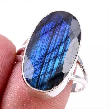Natural Labradorite Gemstone 925 Solid Sterling Silver Jewelry Ring Size 9 O9q27