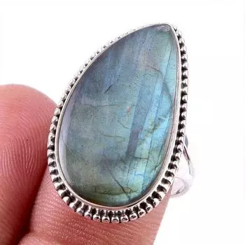 Natural Labradorite Gemstone 925 Solid Sterling Silver Jewelry Ring Size 8 h6g93