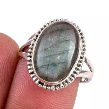 Natural Labradorite Gemstone 925 Solid Sterling Silver Jewelry Ring Size 8 P6D35
