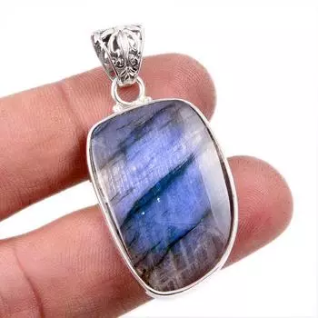 Natural Labradorite Gemstone 925 Solid Sterling Silver Gift Pendant 1.75 q4B35