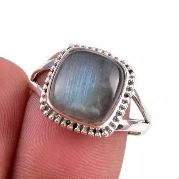 Natural Labradorite Gemstone 925 Solid Sterling Silver Jewelry Ring Size 9 V2w74
