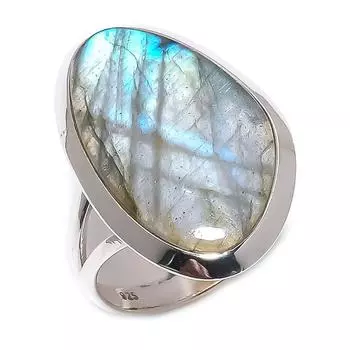 Natural Labradorite Gemstone 925 Solid Sterling Silver Jewelry Ring Size 8 c2B60