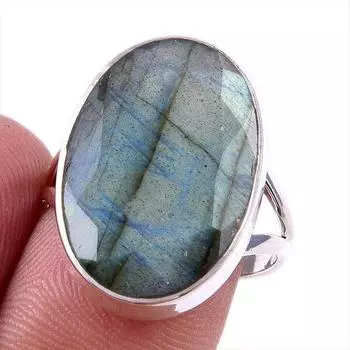 Natural Labradorite Gemstone 925 Solid Sterling Silver Jewelry Ring Size 8 s0D62