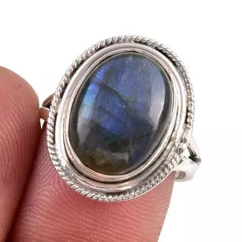 Natural Labradorite Gemstone 925 Solid Sterling Silver Jewelry Ring S.7.5 H6r22