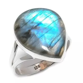Natural Labradorite Gemstone 925 Solid Sterling Silver Jewelry Ring Size 9 f0Y96