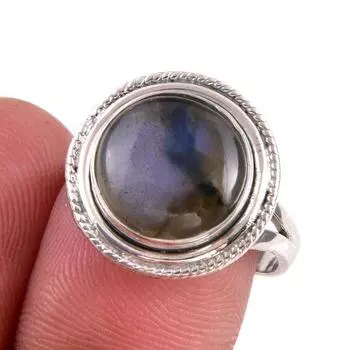 Natural Labradorite Gemstone 925 Solid Sterling Silver Jewelry Ring Size 8 z6C00