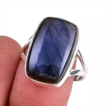 Natural Labradorite Gemstone 925 Solid Sterling Silver Jewelry Ring Size 9 o8j46