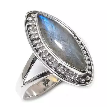 Natural Labradorite Gemstone 925 Solid Sterling Silver Jewelry Ring Size 8 o4u43