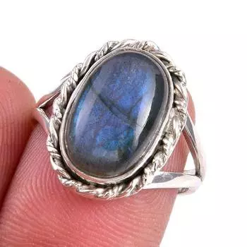 Natural Labradorite Gemstone 925 Solid Sterling Silver Jewelry Ring S.9.5 I0J52