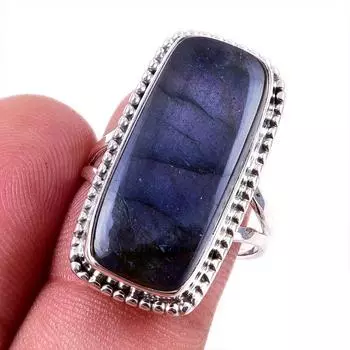 Natural Labradorite Gemstone 925 Solid Sterling Silver Jewelry Ring Size 8 S8r14